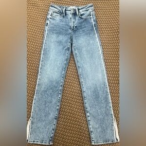 PAIGE High Rise Blue Jeans with White Accents